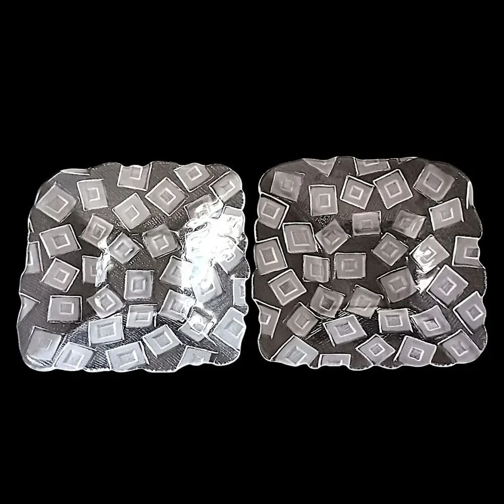 2 Mikasa Clear Glass Plates Side Frosted Square‎ Design Geometric Salad Snack
